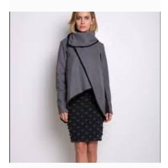 Natalia Romano Jacket Women's XS Olive Green Black Trim Asymmetrical Hem Career - Picture 4 of 12